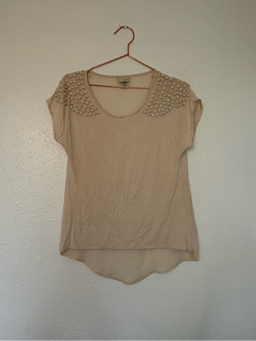 Daytrip Beige embellished Shoulder blouse size XS